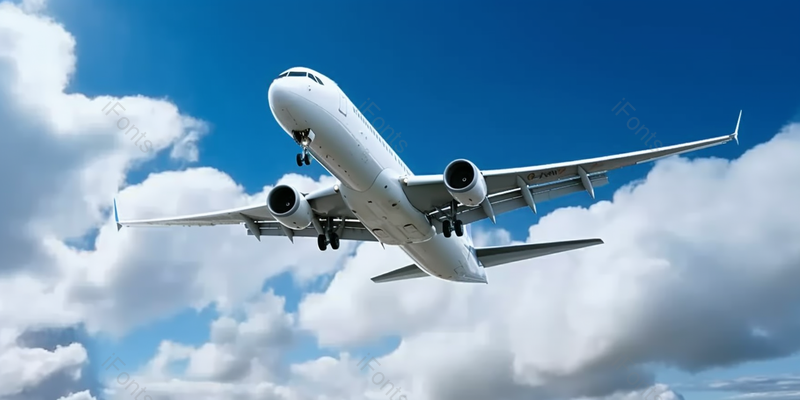 货运客机在蓝天白云的空中持续平稳飞行,高清,摄影图,摄影图片,图片大全,摄影图免费下载